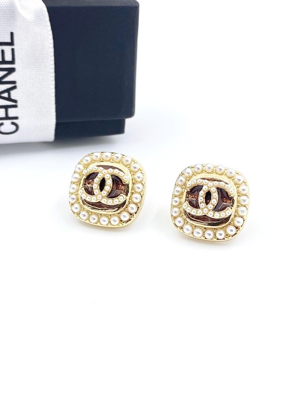 18K CC Square Crystal Earrings - 图片 5