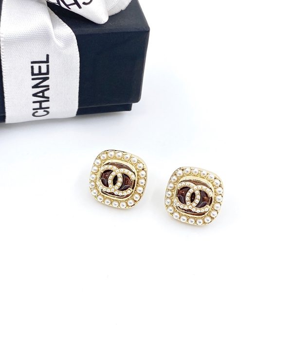 18K CC Square Crystal Earrings - 图片 6