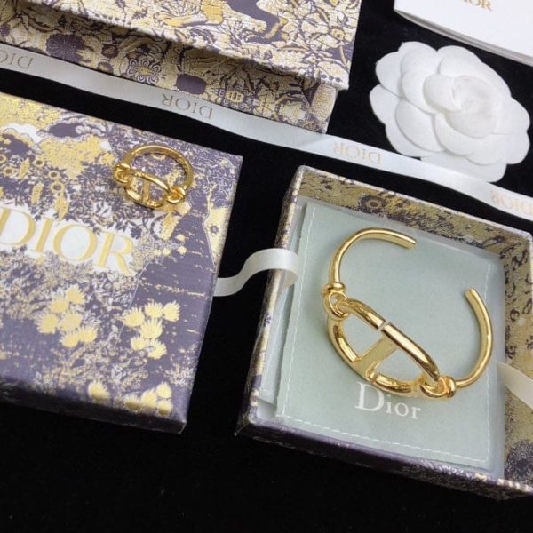 18K CD Navy Logo Bangle Open Cuff Bracelet - Image 10