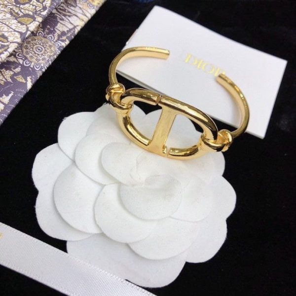 18K CD Navy Logo Bangle Open Cuff Bracelet - Image 6