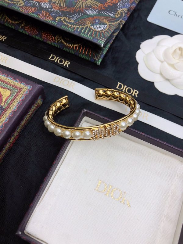 18K CD Pearl Open Cuff Bracelet - 图片 2