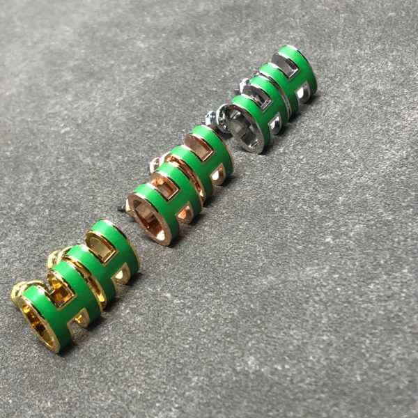 18k Mini Pop H Green Earrings - 图片 7