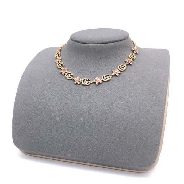 18K Double G Interlocking G Red Flowers Necklace