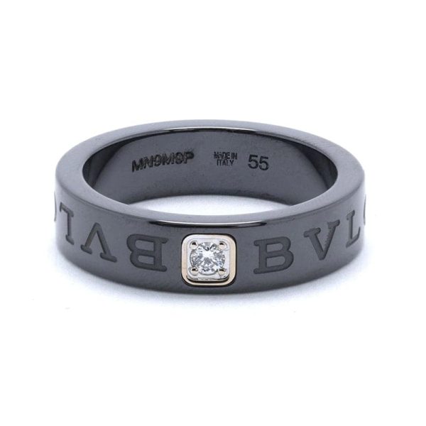 18K White Gold BV Black Ceramic Diamond Ring - 图片 2