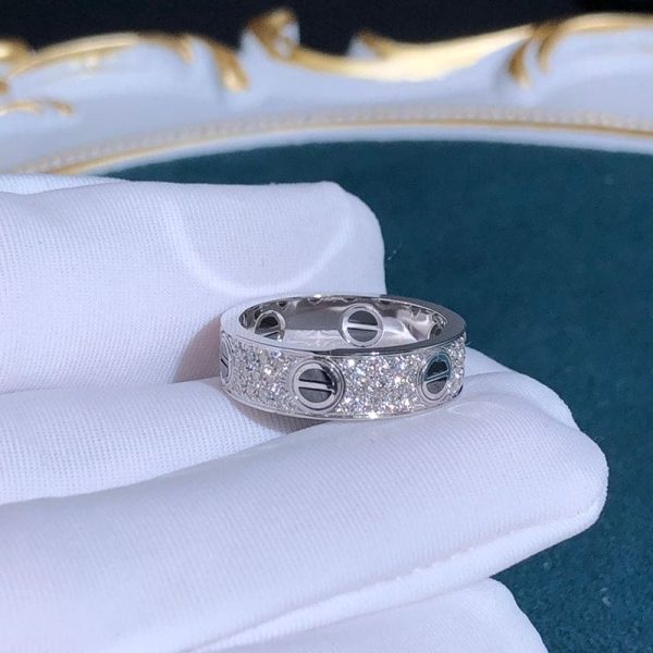 18K White Gold Love Diamonds Ceramic Ring - 图片 2