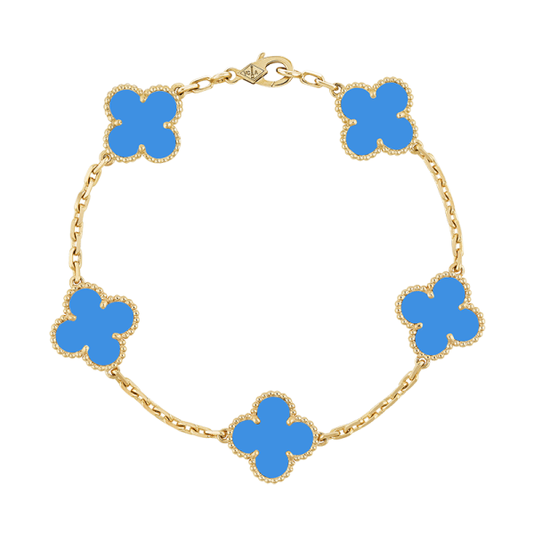 18K Vintage Alhambra Five Motifs Agate Clover Bracelet
