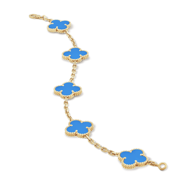 18K Vintage Alhambra Five Motifs Agate Clover Bracelet - 图片 3