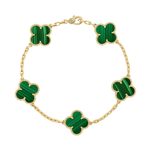 18K Vintage Alhambra Five Motifs Malachite Clover Bracelet