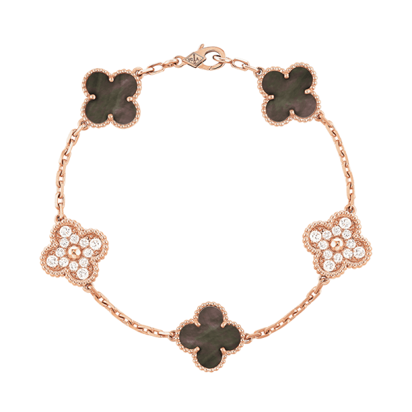 18K Vintage Alhambra Five Motifs Pearl Bracelet