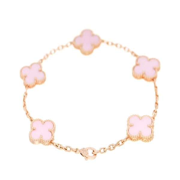 18K Vintage Alhambra Five Motifs Pink Opal Clover Bracelet