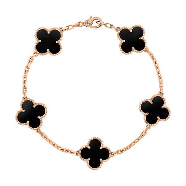 18K Vintage Alhambra Five Motifs Clover Onyx Bracelet