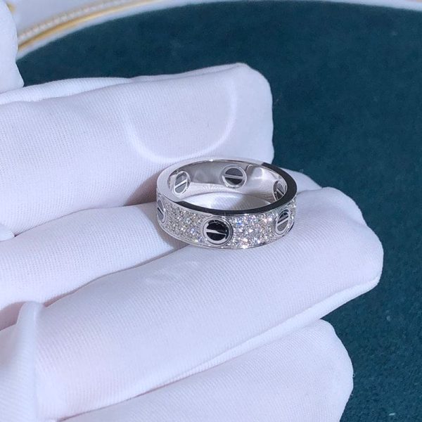 18K White Gold Love Diamonds Ceramic Ring - 图片 3