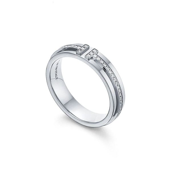 18K White Gold T Narrow Diamond Ring - 图片 2