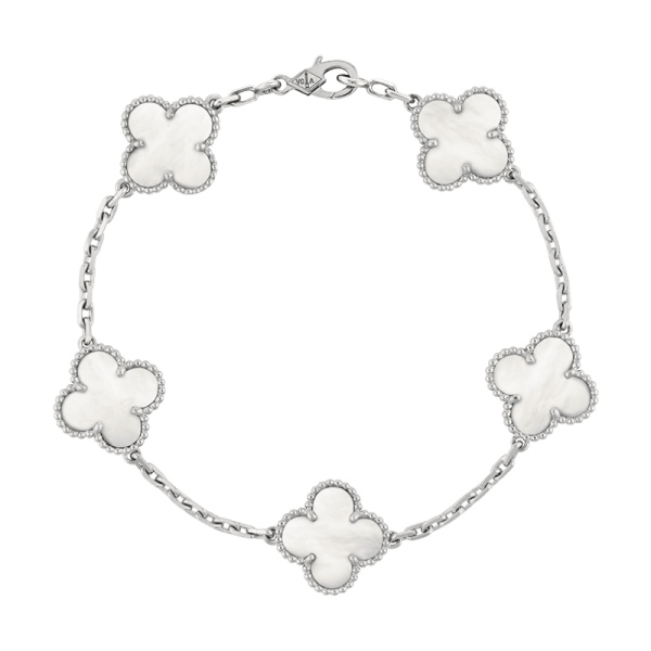 18K Vintage Alhambra Five Motifs Pearl Clover Bracelet - Image 3