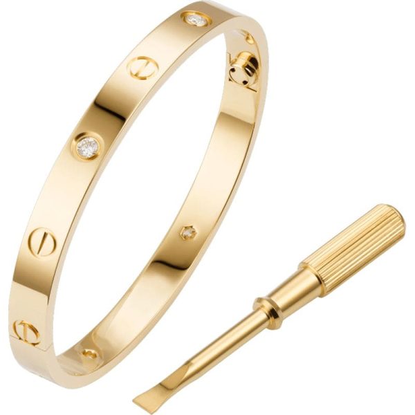 18K Yellow Gold Four Diamonds Love Bracelet - 图片 2