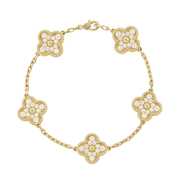18K Vintage Alhambra Diamonds Clover Bracelet