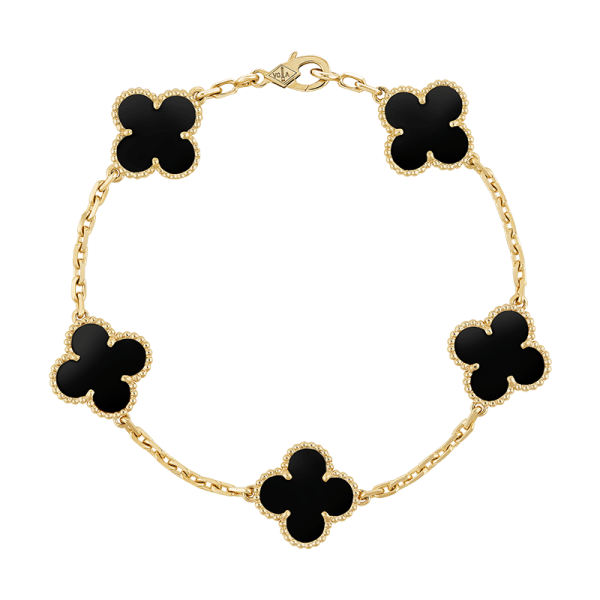 18K Vintage Alhambra Five Motifs Black Clover Bracelet
