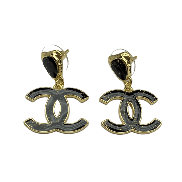 18K CC Classic Black Dangle Earrings