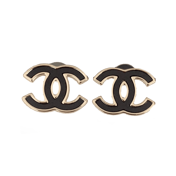 18K CC Black Earrings