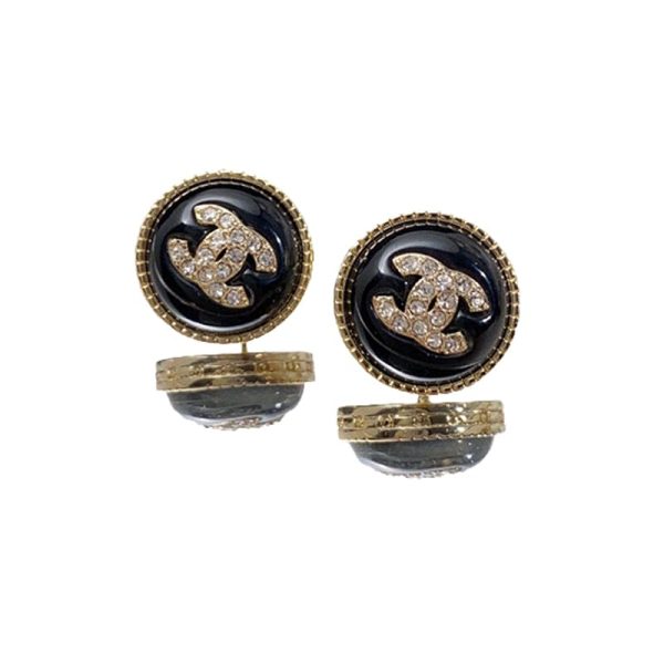 18K CC Pearl Crystal Stud Earrings - 图片 2
