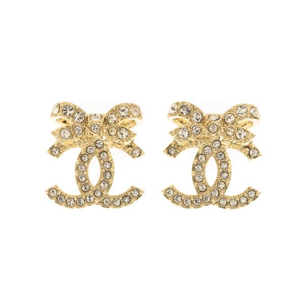 18K CC Strass Bow Stud Earrings