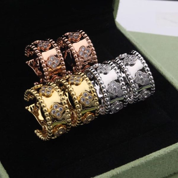 18K Perlée Clovers Hoop Earrings - 图片 4