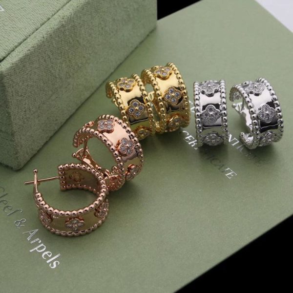 18K Perlée Clovers Hoop Earrings - 图片 5