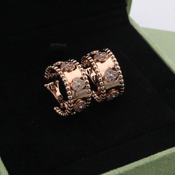 18K Perlée Clovers Hoop Earrings - 图片 8