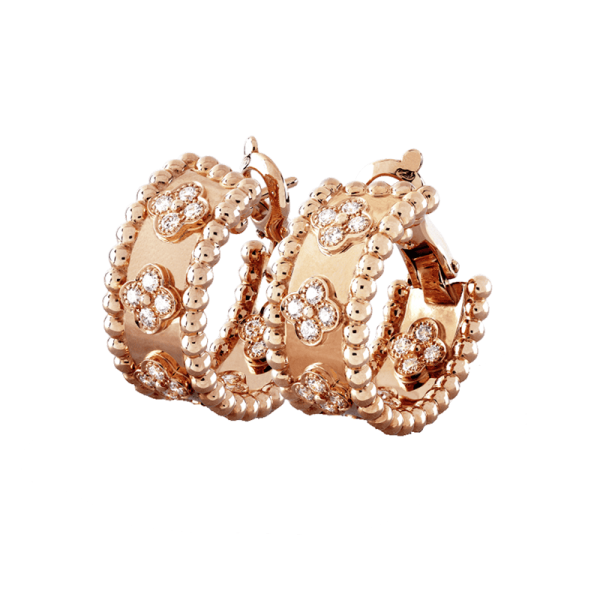 18K Perlée Clovers Hoop Earrings - 图片 2