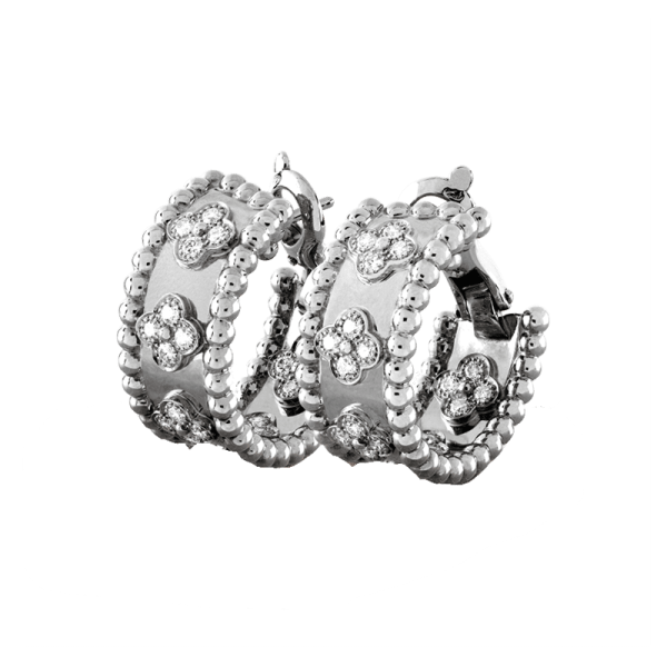 18K Perlée Clovers Hoop Earrings - 图片 3