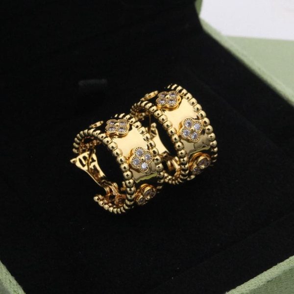 18K Perlée Clovers Hoop Earrings - 图片 9