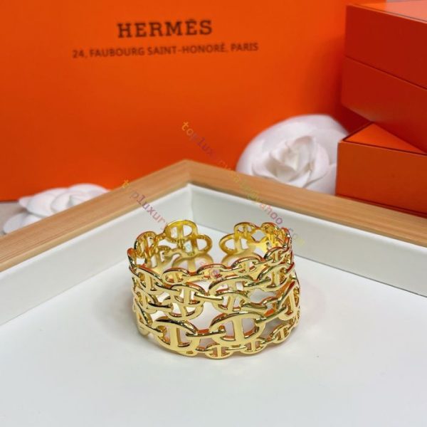 18K Chaine D'Ancre Wide Cutwork H Bracelet - 图片 4