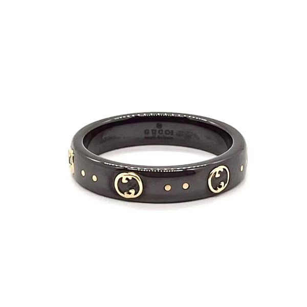 18K Double G Icon Black Corundum Ring