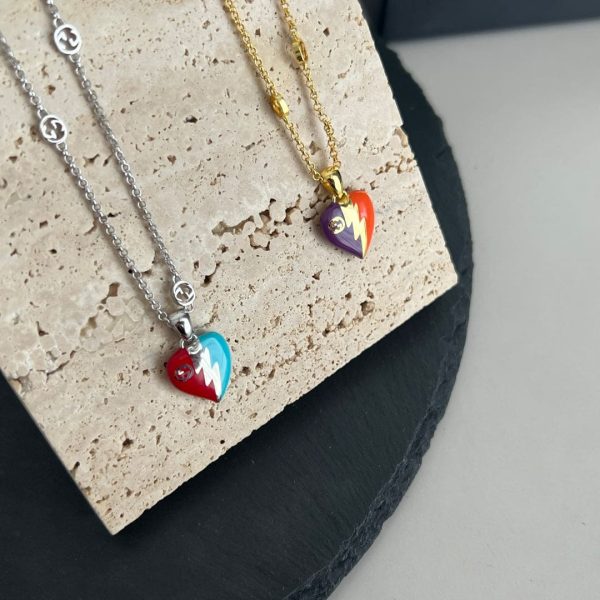 Double G Interlocking G Heart Lightning Charm Necklace - Image 8