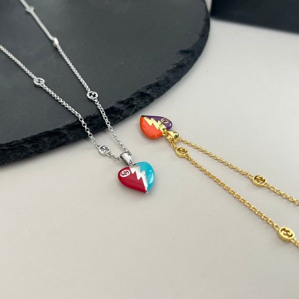 Double G Interlocking G Heart Lightning Charm Necklace - Image 7