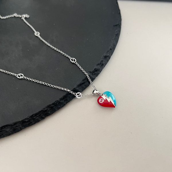 Double G Interlocking G Heart Lightning Charm Necklace - Image 2