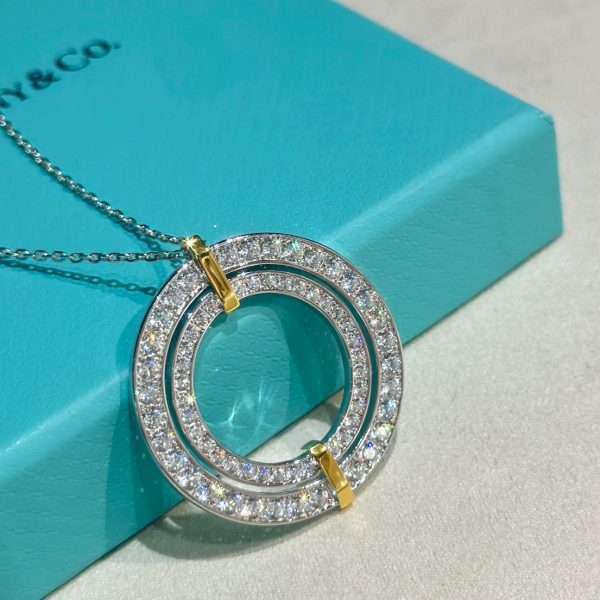 18K T Edge Circle Diamond Pendant Necklace - 图片 9