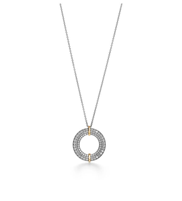 18K T Edge Circle Diamond Pendant Necklace - 图片 4