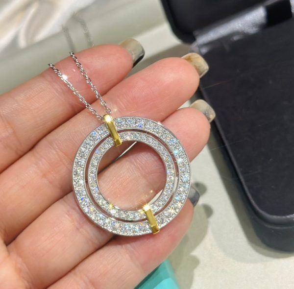 18K T Edge Circle Diamond Pendant Necklace - 图片 8