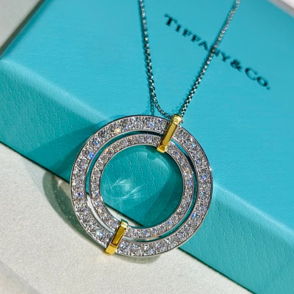 18K T Edge Circle Diamond Pendant Necklace - 图片 7