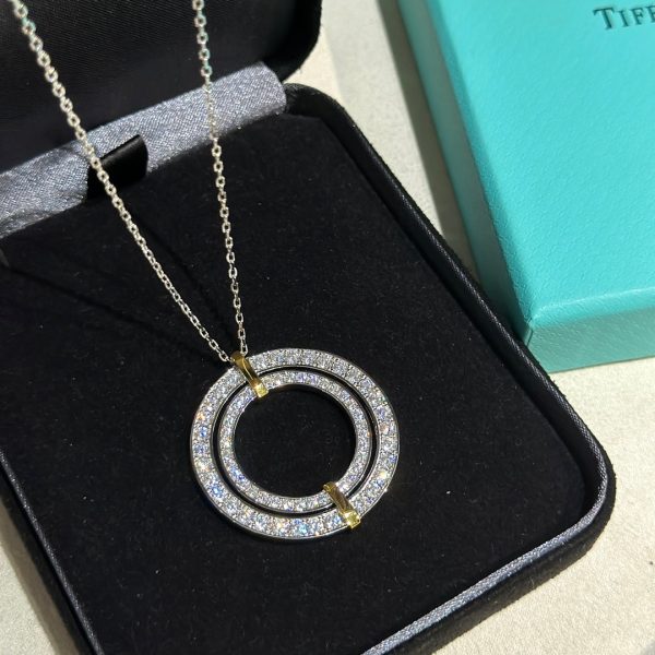 18K T Edge Circle Diamond Pendant Necklace - 图片 6