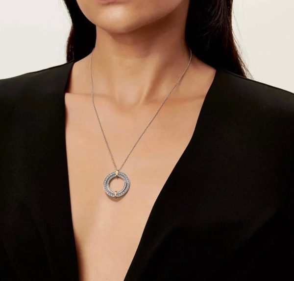 18K T Edge Circle Diamond Pendant Necklace - 图片 3