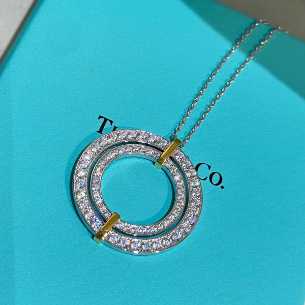 18K T Edge Circle Diamond Pendant Necklace - 图片 5