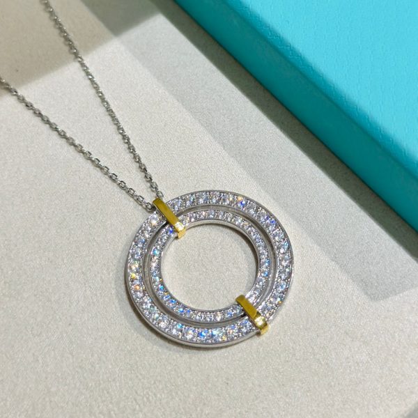 18K T Edge Circle Diamond Pendant Necklace - 图片 2