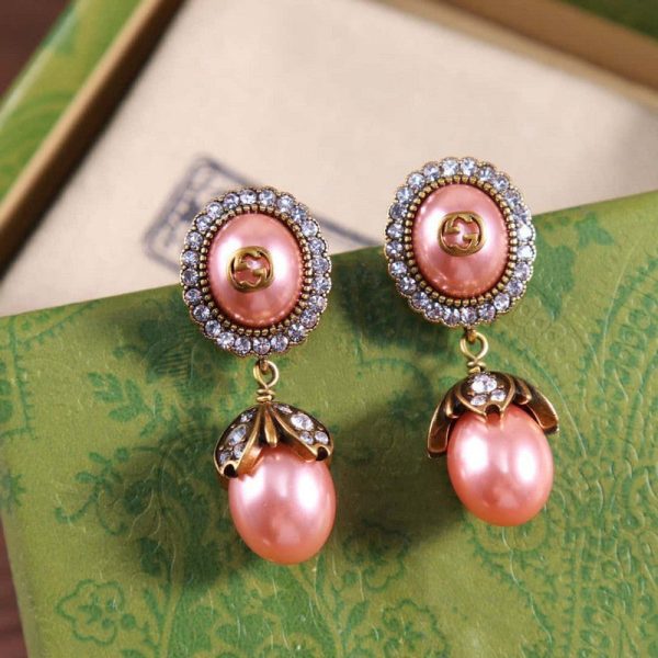 18K Double G Flower Pearl Earrings - 图片 5