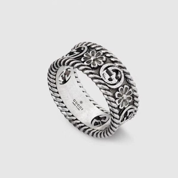 Double G Aged Sterling Silver Interlocking G Flower Ring
