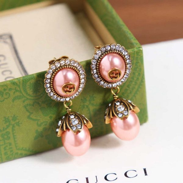 18K Double G Flower Pearl Earrings - 图片 4