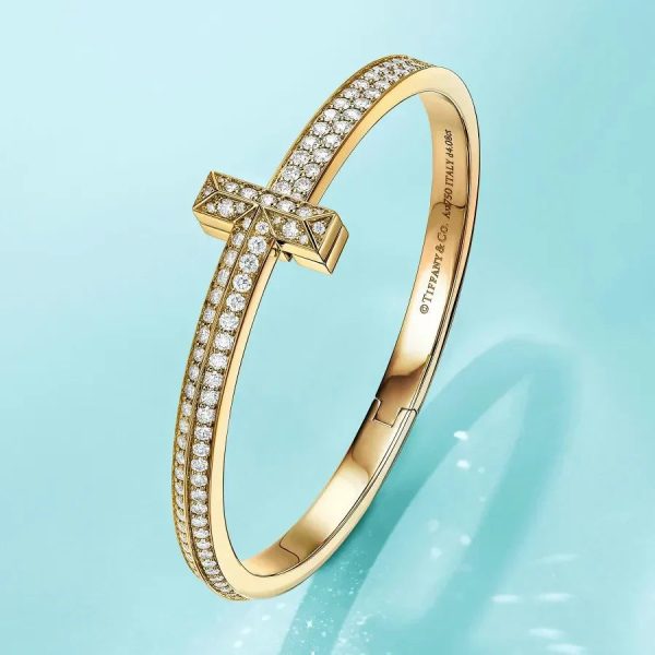 18K T1 Wide Diamond Bangle Bracelet - 图片 4