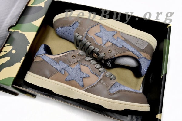 A Bathing Ape Bape Sk8 Sta Low Make old Khaki Blue 1120-291-019 - 图片 17