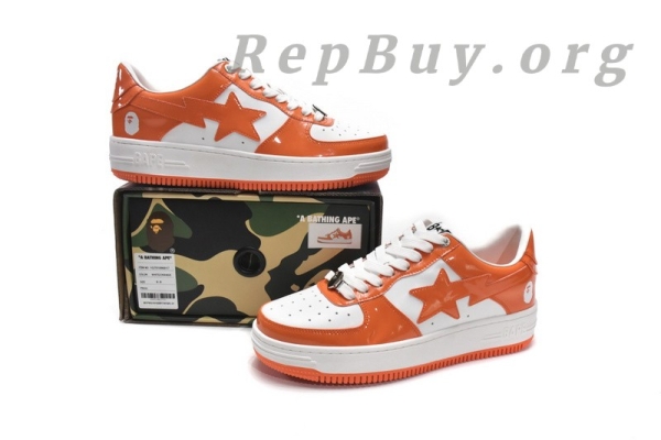A Bathing Ape Bape Sk8 Sta Low White Orange 1G70-109-0017 - Image 16